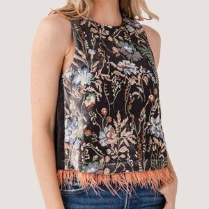 Social Threads THML Floral Embroidered Sleeveless Top with Feather Trim size s
